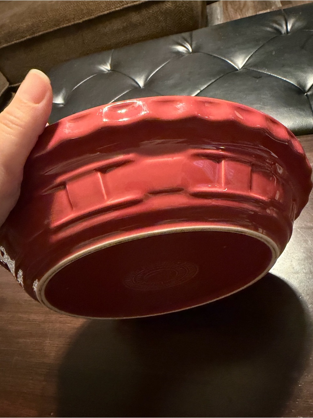 Longaberger Red Ceramic Pie Pan with Textured Exterior